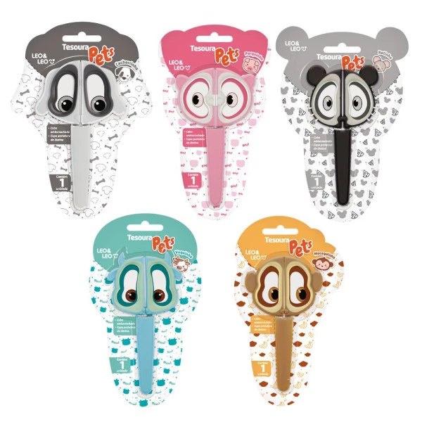 Tesoura Escolar Pets Blister Unidade Leo&Leo