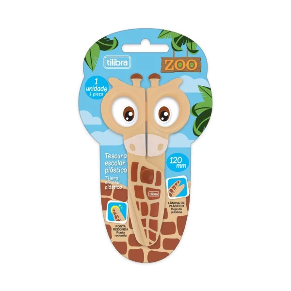 Tesoura Escolar Plástica Zoo Tilibra Girafa