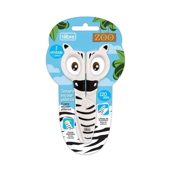 Tesoura Escolar Plástica Zoo Tilibra Zebra