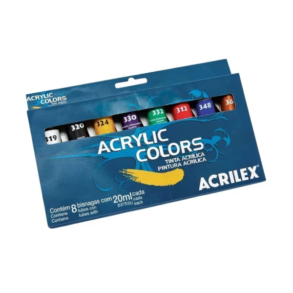 Tinta Acrílica Acrylic Colors Acrilex Estojo C/8 Cores