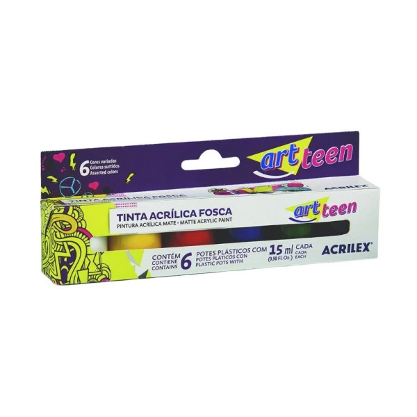 Tinta Acrílica Fosca Art Teen Acrilex Estojo C/6 Cores
