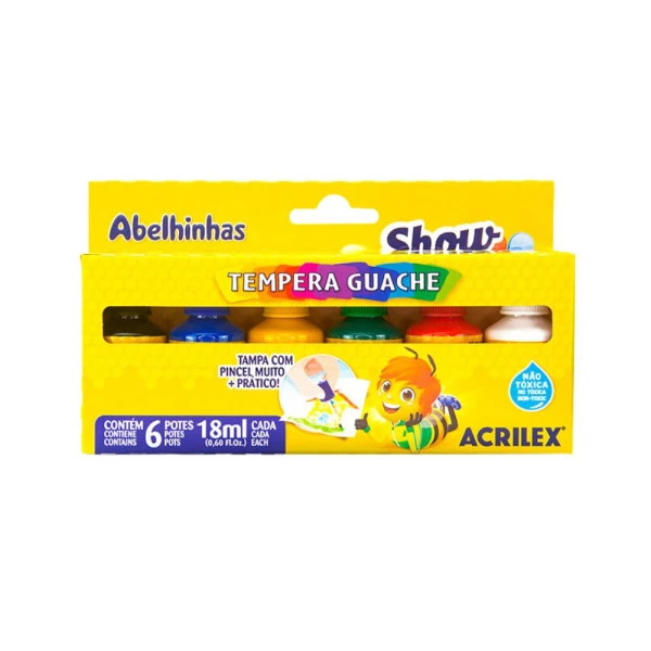 Tinta Guache Acrilex Com Pincel 6 Cores