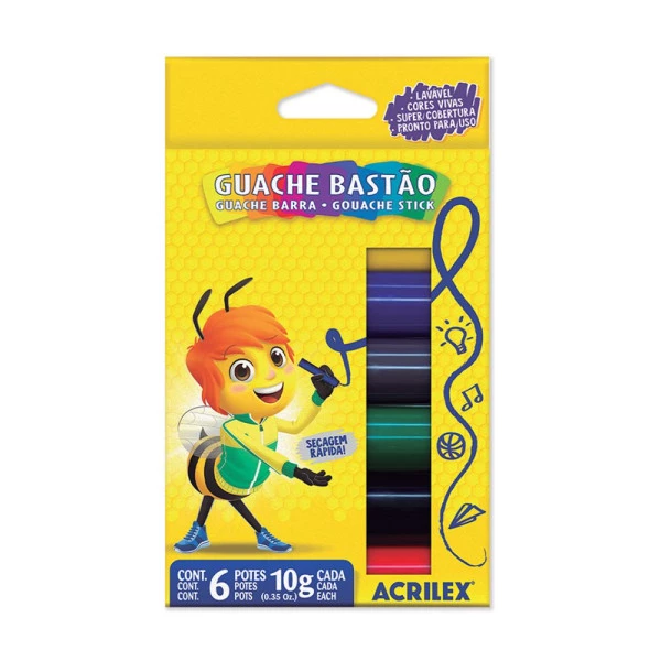 Tinta Guache Bastão Acrilex 6 Cores