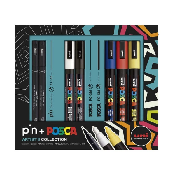 Caneta Posca + Nanquim Uni Pin Artist's Collection 7 un