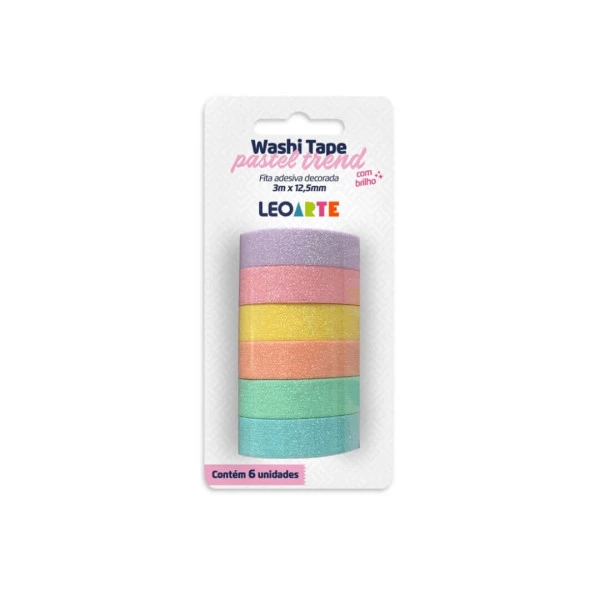 Washi Tape Pastel Trend Brilho 6Unid - LeoArte