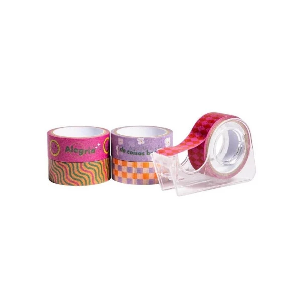 Washi Tape Positive Vibes Leo Arte 5un + 1 Suporte