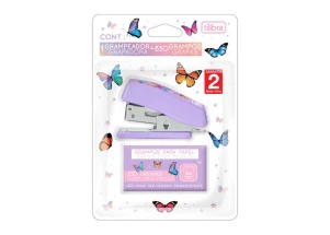 Grampeador Mini Borboletas Com 830 Grampos Tilibra