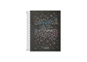 Agenda Diária 2025 Espiral Tilibra Shine Preto 117mm x 164mm