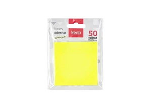 Bloco Adesivo Transparente Com Cor Amarelo Keep 75x75mm 50 Folhas