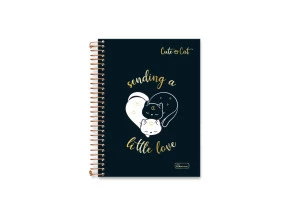 Caderno Espiral A5 Cute Cat Cadersil Preto