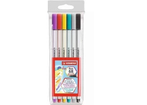 Caneta Stabilo Pen 68 Brush Estojo C/6 Cores
