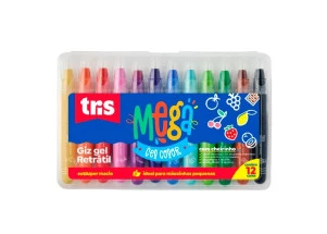 Giz De Cera Retrátil Mega Gel Color Tris Com Aroma 12 Cores
