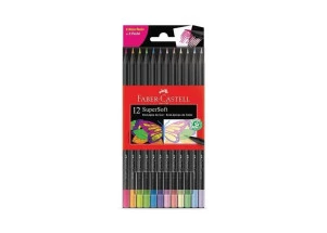 Lápis de Cor Supersoft Faber Castell 12 Cores Neon + Pastel