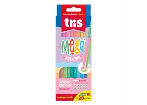Lápis de Cor Bicolor Pastel Megasoft Tris 20 Cores