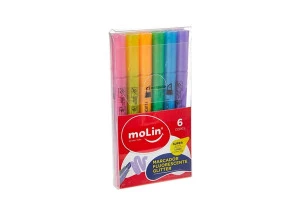 Marca Texto Glitter Fluorescente Molin 6 Cores