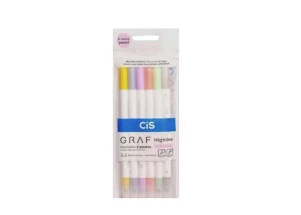 Marca Texto Cis Graf Highline Duas Pontas 6 Cores Pastel