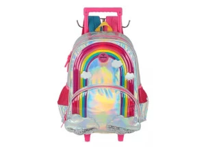 Mochila Escolar de Rodinhas Arco-Íris Prata Up4You