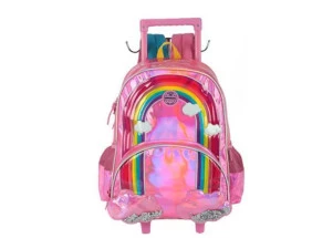 Mochila Escolar de Rodinhas Arco-Íris Rosa Up4You