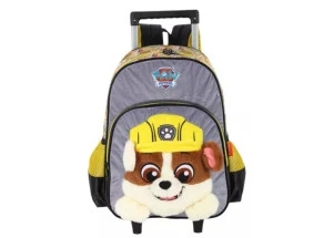 Mochila Escolar de Rodinhas Patrulha Canina Amarelo Rubble Luxcel