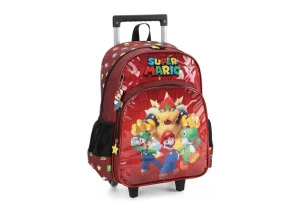 Mochila Escolar de Rodinhas Super Mario Bowser Vinho Luxcel