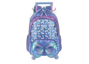 Mochila Escolar Infantil de Rodinhas Borboletas Roxo Up4You