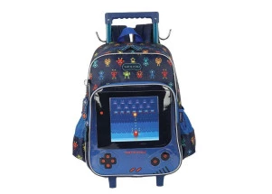 Mochila Escolar Infantil de Rodinhas Gamer Azul Luxcel