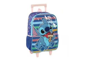 Mochila Escolar Infantil de Rodinhas Stitch Azul Sorvete Luxcel