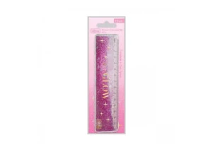 Régua Glitter 15cm Decorada Rosa Tilibra